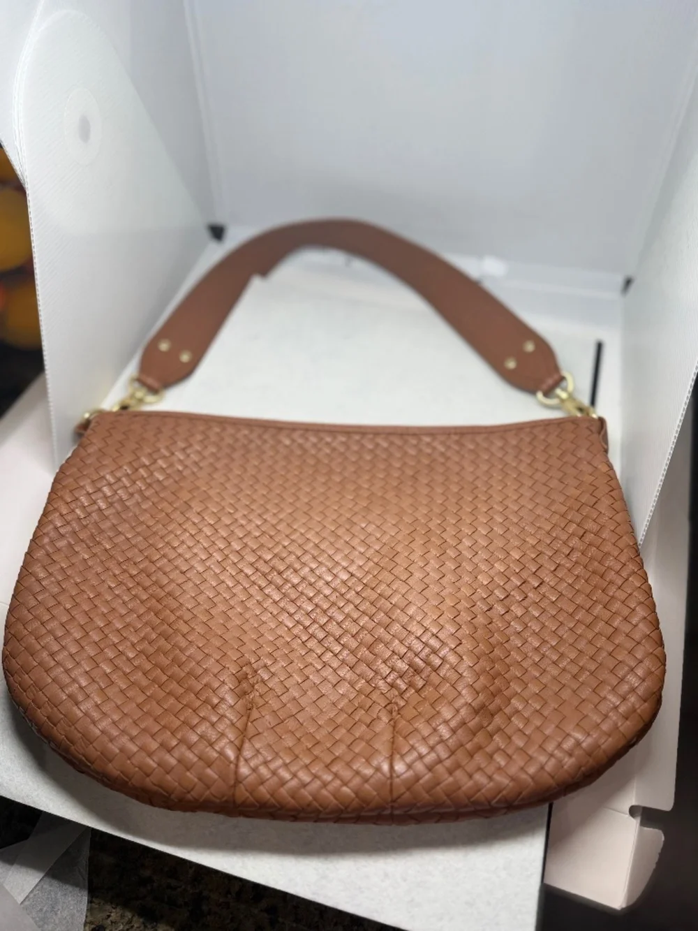Quince Italian Leather Handwoven Crossbody Bag - Brown / Taupe BKS001